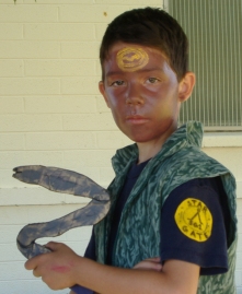The Stargate franchise attracted fans from all demographics. With the help of his mom years ago, Daniel cosplayed as Teal'c.